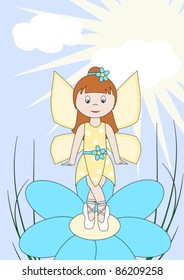 Little fairy with wings and flower in hair