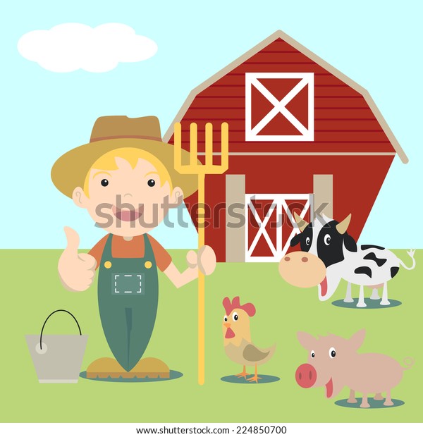 Little Farmer Farm Animals Vector Illustration Stock Vector (Royalty ...
