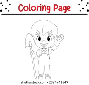 little farmer holding shovel coloring page