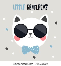 Little fashion cat in sunglasses. Vector hand drawn illustration.