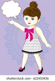 Little fashion girl, guide,announce,assistant - Vector Illustration