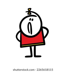 Little fat girl looks on you very unpleasant and displeased. Vector illustration of stick figure female character child.
