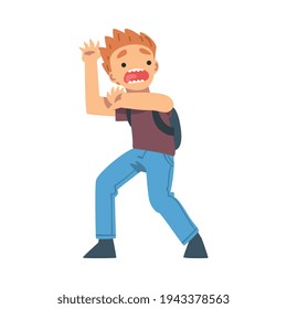 Little Fearful Boy Screaming Afraid of Something Vector Illustration