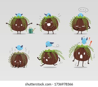 little fern plant and bird mascot character design