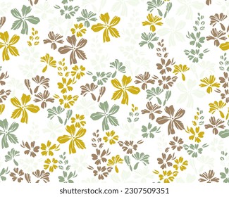 Little field buttercup flowers repeat ornament vector design. Ditsy beautiful motif. Rustic chic wallpaper print with flower inflorescences. Forget-me-nots bloom spring print.