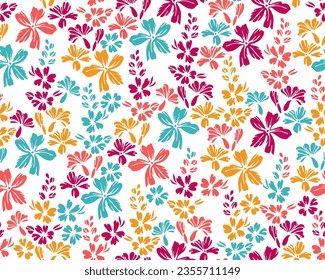 Little field buttercup flowers seamless ornament vector design. Millefleurs pretty motif. Rustic chic gift wrap print with flower inflorescences. Forget-me-nots bloom spring print.