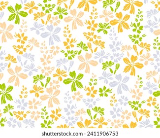 Little field forget-me-not flowers endless pattern vector illustration. Ditsy simple motif. Rustic chic fabric print with flower inflorescences. Forget-me-nots bloom summer print.