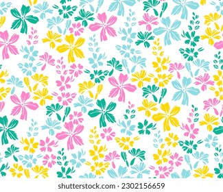 Little field forget-me-not flowers repeat ornament vector design. Ditsy cute motif. Rustic chic wallpaper print with flower inflorescences. Forget-me-nots blossom summer print.