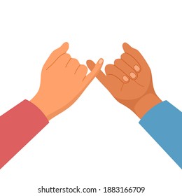 Little finger cross each other in flat design on white background. Man and woman make promise finger. 