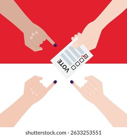 Little Finger with Purple Ink. Election in Indonesia. Election Concept. Vector Illustration.