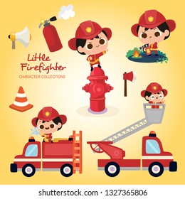 Little firefighter wearing firefighter costume