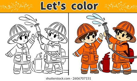 Little fireman coloring page, coloring book for kids
