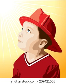 Little Fireman. An illustration of a little boy wearing a fireman's hat.