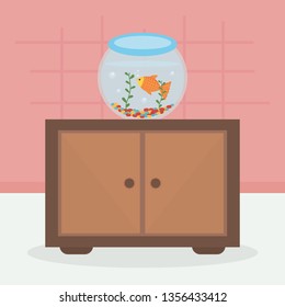 little fish in aquarium mascot