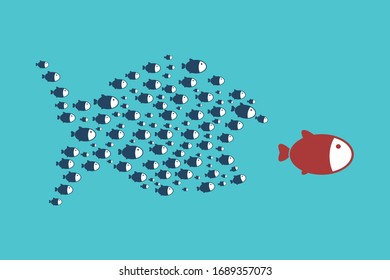 Little Fish Eat Big Fish. Unity, Teamwork, Organize Concept