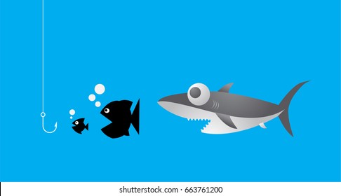 Little Fish Eat Big Fish. Unity, Teamwork, Organize Concept.