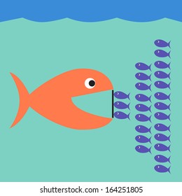 Little fish fighting big fish a vector concept