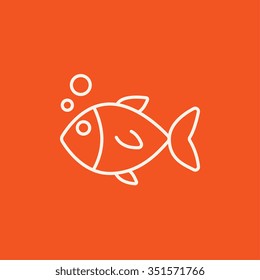 Little fish under water line icon for web, mobile and infographics. Vector white icon isolated on red background.