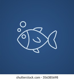 Little fish under water line icon for web, mobile and infographics. Vector light blue icon isolated on blue background.