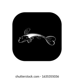 Little fish. Vector illustration in the form of a round black and white icon for websites.