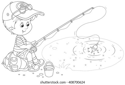 Little fisher on a pond