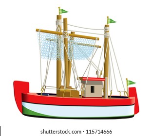 Little fishing ship model isolated on a white background. (Used mesh and blend tool).