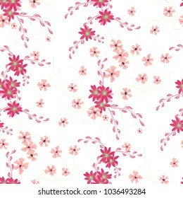 Little Floral Seamless Pattern with Cute Daisy Flowers and Pansies. Pretty Texture in Rustic Style for Curtains, Calico, Paper. Vector Spring Rapport.