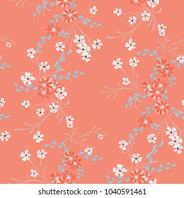 Little Floral Seamless Pattern with Cute Daisy Flowers and Pansies. Feminine Texture in Liberty Style for Curtains, Calico, Textile. Vector Spring Rapport.