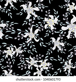 Little Floral Seamless Pattern with Cute Daisy Flowers and Pansies. Delicate Texture in Country Style for Curtains, Calico, Paper. Vector Spring Rapport.