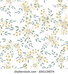 Little Floral Seamless Pattern with Cute Daisy Flowers and Pansies. Trendy Texture in Liberty Style for Fabric, Calico, Paper. Vector Spring Rapport.