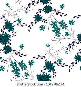 Little Floral Seamless Pattern with Cute Daisy Flowers and Pansies. Trendy Texture in Liberty Style for Cloth, Textile, Wallpaper. Vector Spring Rapport.
