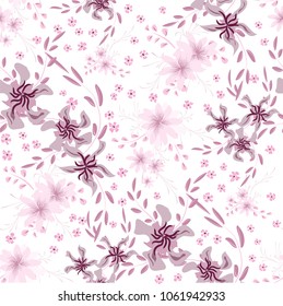 Little Floral Seamless Pattern with Cute Daisy Flowers and Pansies. Trendy Texture in Rustic Style for Fabric, Calico, Paper. Vector Spring Rapport.