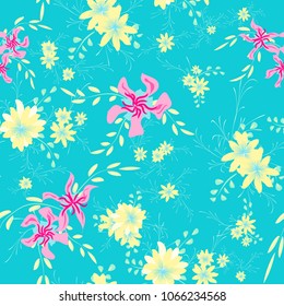 Little Floral Seamless Pattern with Cute Daisy Flowers and Pansies. Feminine Texture in Country Style for Fabric, Print, Textile. Vector Spring Rapport.