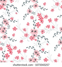 Little Floral Seamless Pattern with Cute Daisy Flowers and Pansies. Feminine Texture in Country Style for Curtains, Calico, Paper. Vector Spring Rapport.