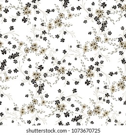 Little Floral Seamless Pattern with Cute Daisy Flowers and Pansies. Delicate Texture in Rustic Style for Curtains, Calico, Textile. Vector Spring Rapport.