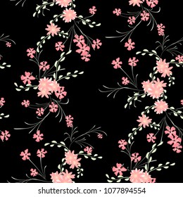 Little Floral Seamless Pattern with Cute Daisy Flowers and Pansies. Delicate Texture in Country Style for Linen, Textile, Chintz. Vector Spring Rapport.