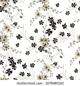 Little Floral Seamless Pattern with Cute Daisy Flowers and Pansies. Girlie Texture in Country Style for Curtains, Calico, Textile. Vector Spring Rapport.
