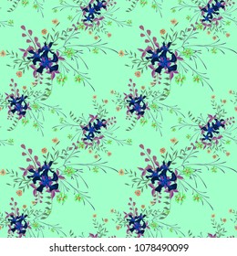 Little Floral Seamless Pattern with Cute Wildflowers. Girlie Natural Background in Rustic Style with Small Blossoms of Daisy Flowers. Vector Ditsy Pattern for Fabric, Print. Floral Texture