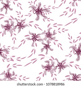 Little Floral Seamless Pattern with Cute Daisy Flowers and Pansies. Trendy Texture in Liberty Style for Curtains, Calico, Paper. Vector Spring Rapport.