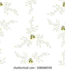 Little Floral Seamless Pattern with Cute Daisy Flowers. Feminine Rapport for Linen, Textile, Wallpaper in Trendy Liberty Style. Colorful Seamless Pattern with Tiny Flowers. Vector Background.