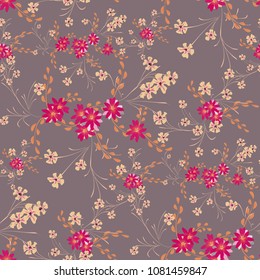 Little Floral Seamless Pattern with Cute Daisy Flowers and Pansies. Pretty Texture in Rustic Style for Fabric, Print, Textile. Vector Spring Rapport.