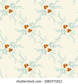 Little Floral Seamless Pattern with Cute Daisy Flowers. Feminine Rapport for Linen, Textile, Fabric in Trendy Liberty Style. Colorful Seamless Pattern with Tiny Flowers. Vector Background.