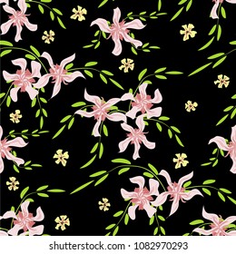 Little Floral Seamless Pattern with Cute Daisy Flowers and Pansies. Delicate Texture in Country Style for Linen, Textile, Chintz. Vector Spring Rapport.