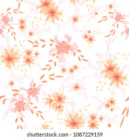 Little Floral Seamless Pattern with Cute Daisy Flowers and Pansies. Feminine Texture in Rustic Style for Cloth, Textile, Wallpaper. Vector Spring Rapport.