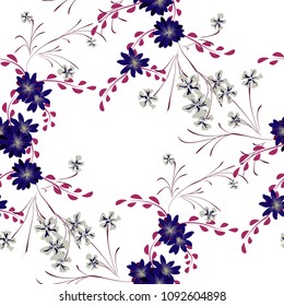 Little Floral Seamless Pattern with Cute Daisy Flowers and Pansies. Delicate Texture in Liberty Style for Fabric, Calico, Chintz. Vector Spring Rapport.
