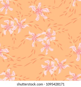 Little Floral Seamless Pattern with Cute Daisy Flowers and Pansies. Trendy Texture in Liberty Style for Curtains, Calico, Paper. Vector Spring Rapport.