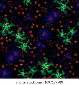 Little Floral Seamless Pattern with Cute Daisy Flowers and Pansies. Delicate Texture in Liberty Style for Linen, Textile, Wallpaper. Vector Spring Rapport.