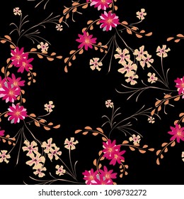Little Floral Seamless Pattern with Cute Daisy Flowers and Pansies. Delicate Texture in Liberty Style for Cloth, Textile, Wallpaper. Vector Spring Rapport.