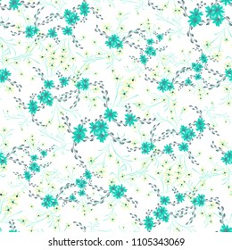 Little Floral Seamless Pattern with Cute Daisy Flowers and Pansies. Pretty Texture in Rustic Style for Curtains, Print, Textile. Vector Spring Rapport.