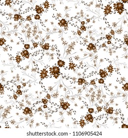 Little Floral Seamless Pattern with Cute Daisy Flowers and Pansies. Delicate Texture in Liberty Style for Linen, Textile, Wallpaper. Vector Spring Rapport.